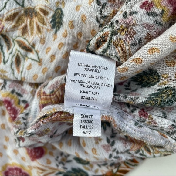 Garnet Hill Cream Floral Paisley Ruffle Fleur Crêpe Blouse Size Medium - Picture 6 of 10